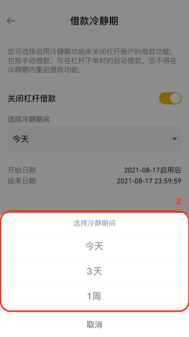 如何使用币安借款冷静期(Cooling-off Period)功能？