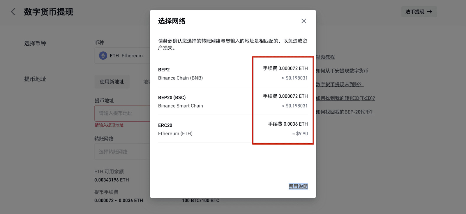 币安数字货币提现费用是多少？