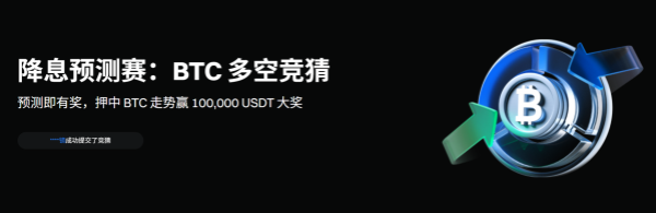 Gate降息预测赛活动，竞猜 BTC 多空走势，赢8,000USDT